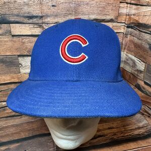 Chicago Cubs Fitted Hat Blue New Era 59Fifty Size 7 1/8 Authentic On-Field Cap